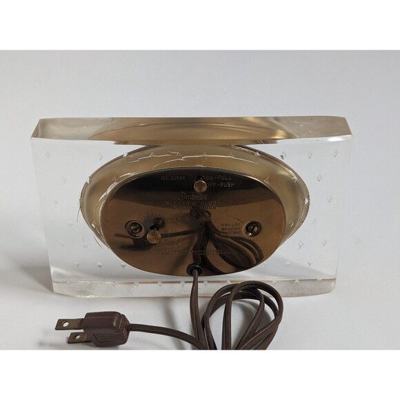 Vintage Sunbeam Lucite Bedside Clock Model B008 Hollywood Regency Glam Gold - Picture 9 of 16
